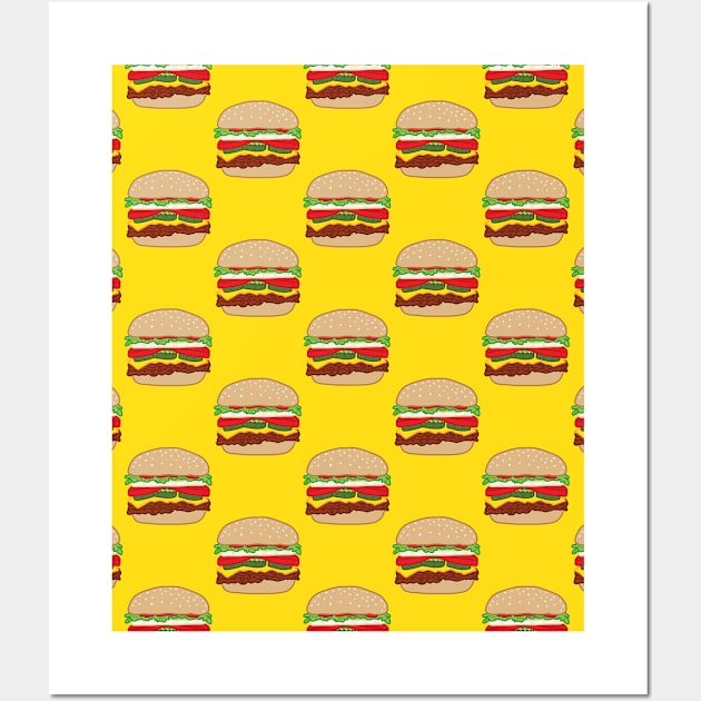 Cheeseburger Pattern Design Wall Art by Rengaw Designs